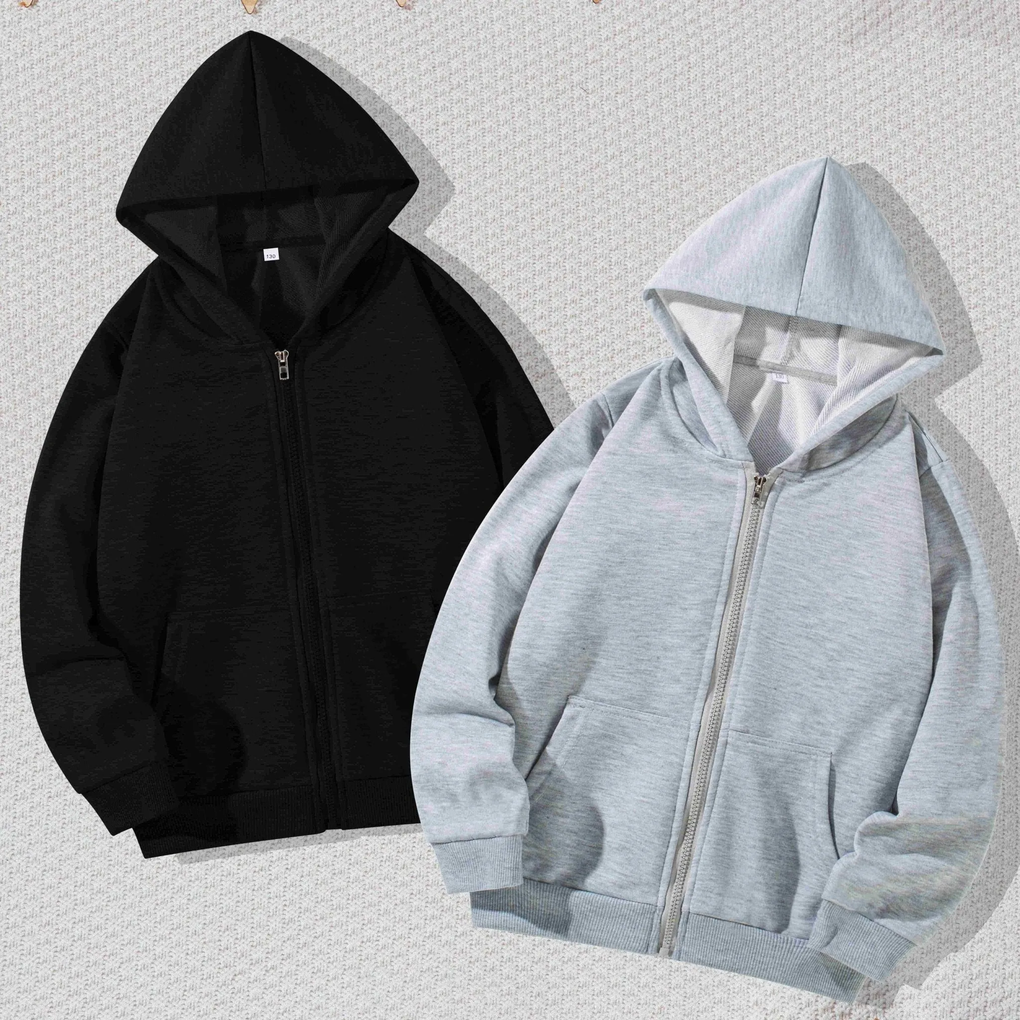 🌟2-Piece Boys & Girls Grey & Black Zip Hoodies - Sporty Comfort for Active Kids! 🧥👦👧