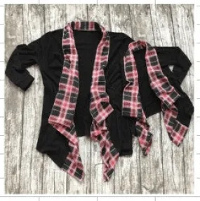 Black Cardigan w/Plaid Trim Mommy and Me