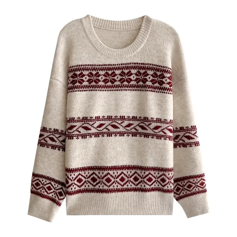 Christmas soft jacquard design round neck long-sleeved sweater    S4749