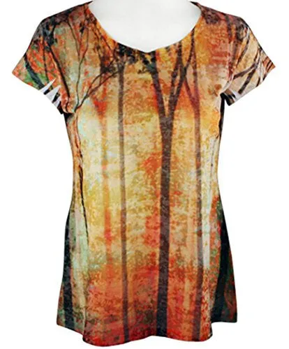 Clotheshead - Forest View, Cap Sleeve, Burnout Accents, Scoop Neck Fashion Top