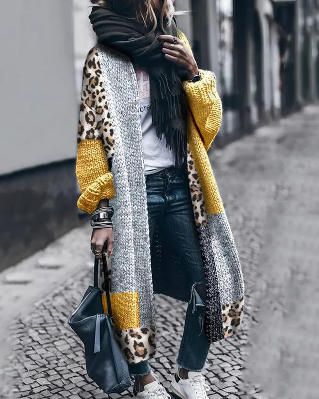 Fashion Patchwork Long Cardigan Sweater