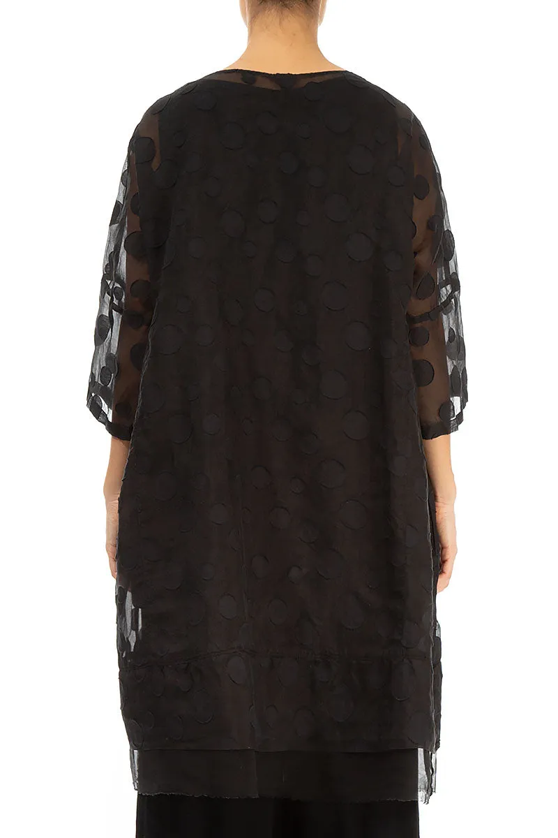 Flared Black Bubbles Silk Tunic