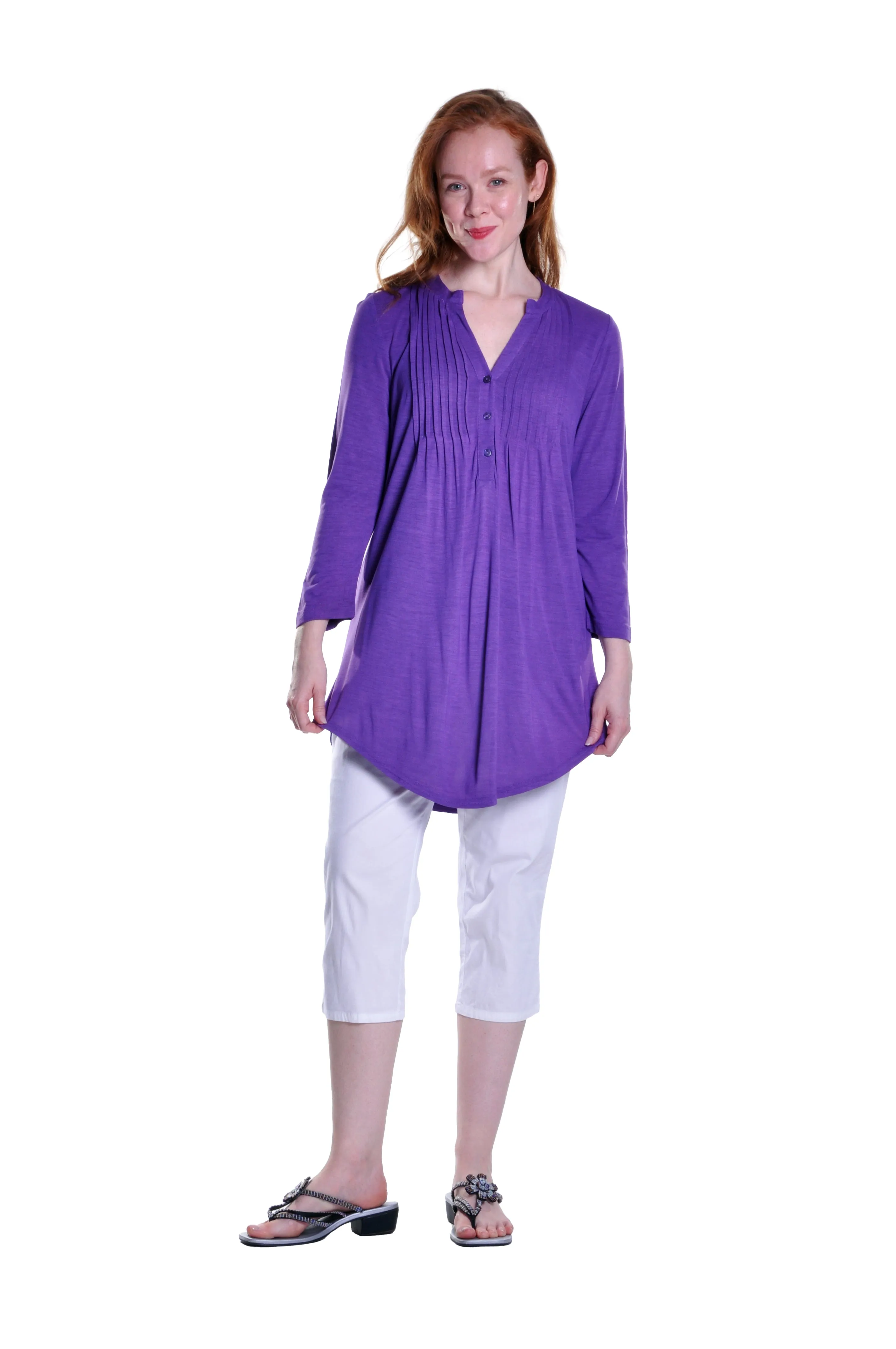 La Cera Pleat Front Rayon Solid Tunic