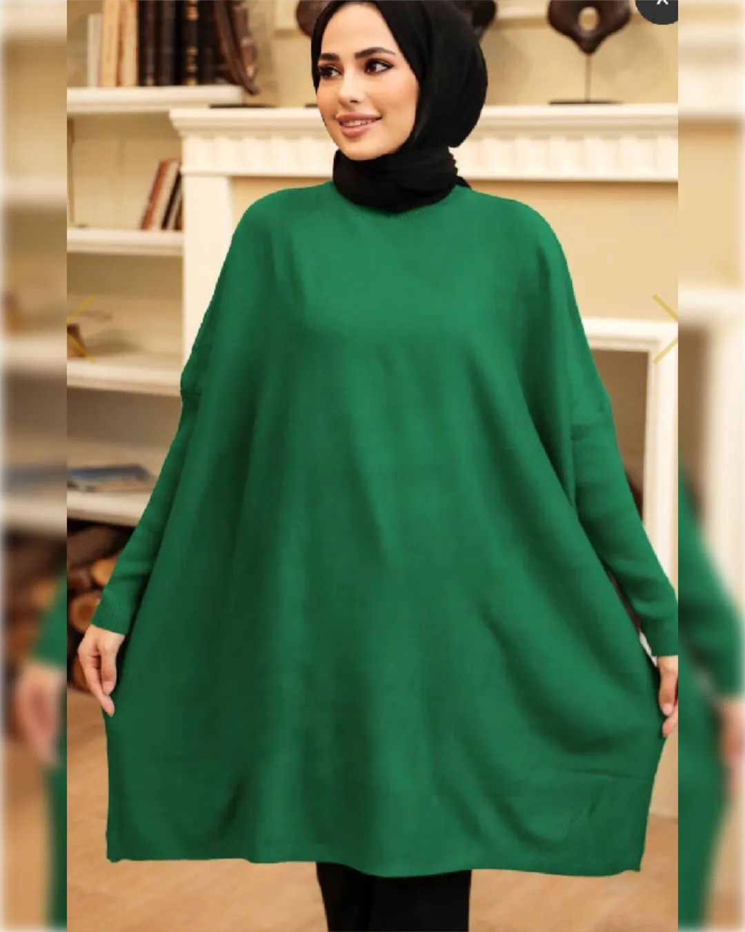 Layla Woolen - Knee Length Tunic in Green Shade سترة ليلى الطويلة من قماش الصوف الناعم  باللون الأخضر الجميل