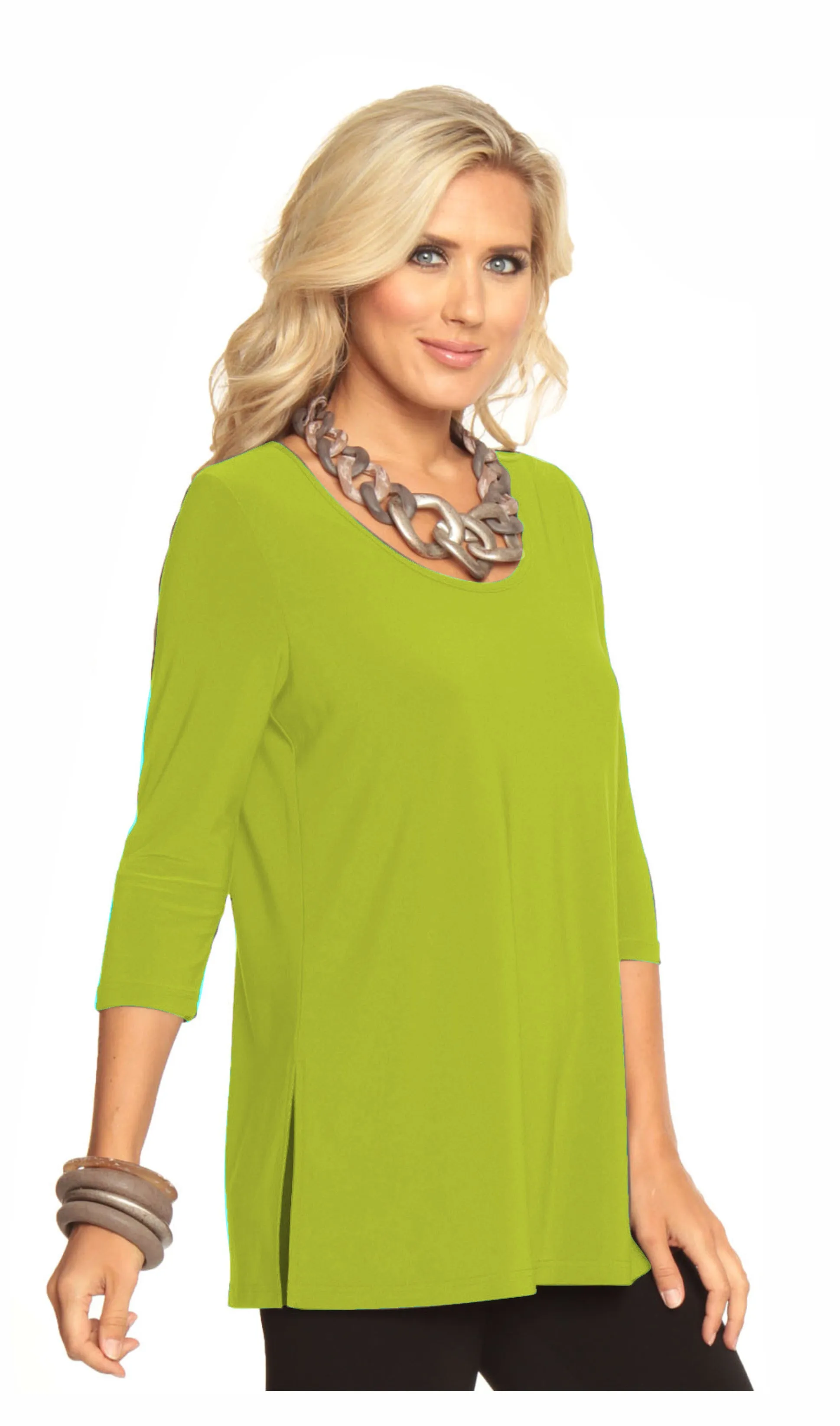 Lemon Green Three Quarter Sleeve Women's Tunic