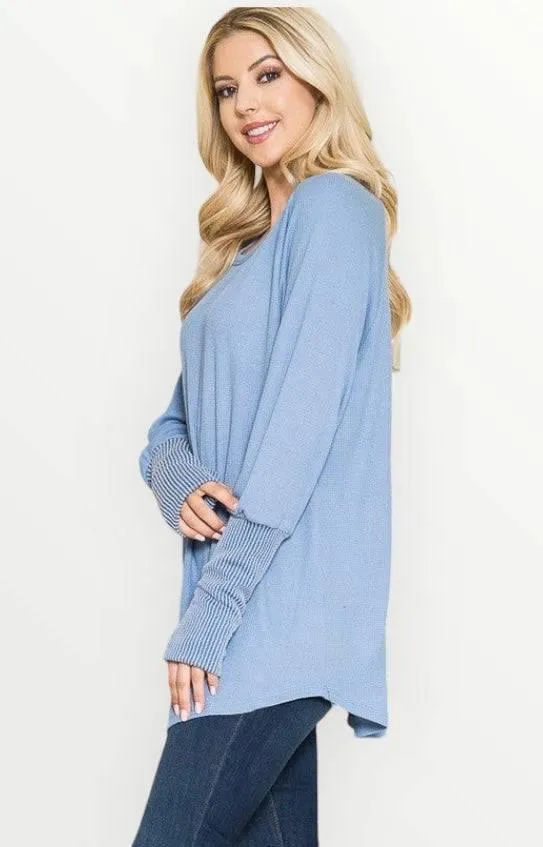 Long sleeved thumbhole knit tunic top