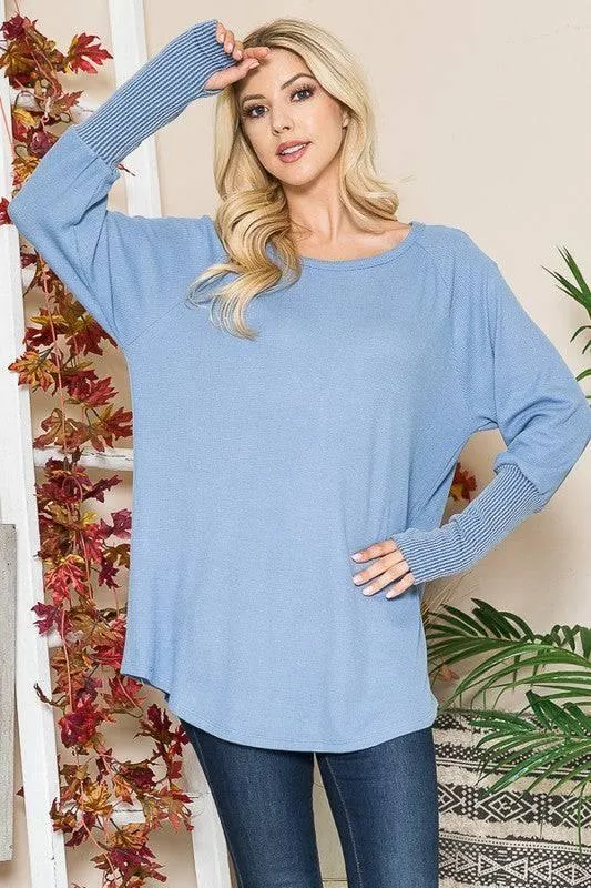 Long sleeved thumbhole knit tunic top