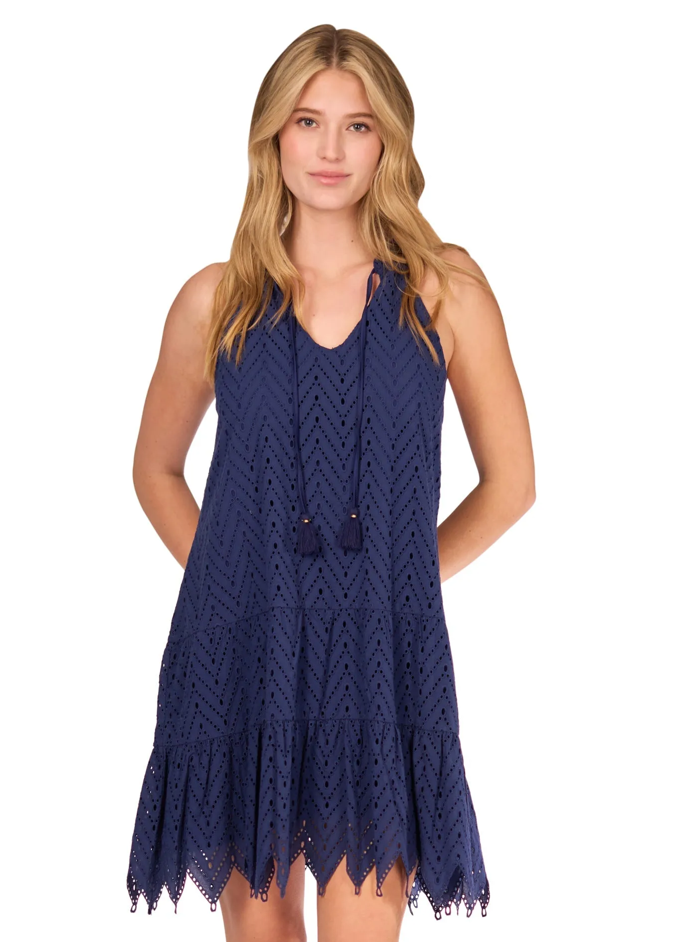 Navy Eyelet Halter Dress