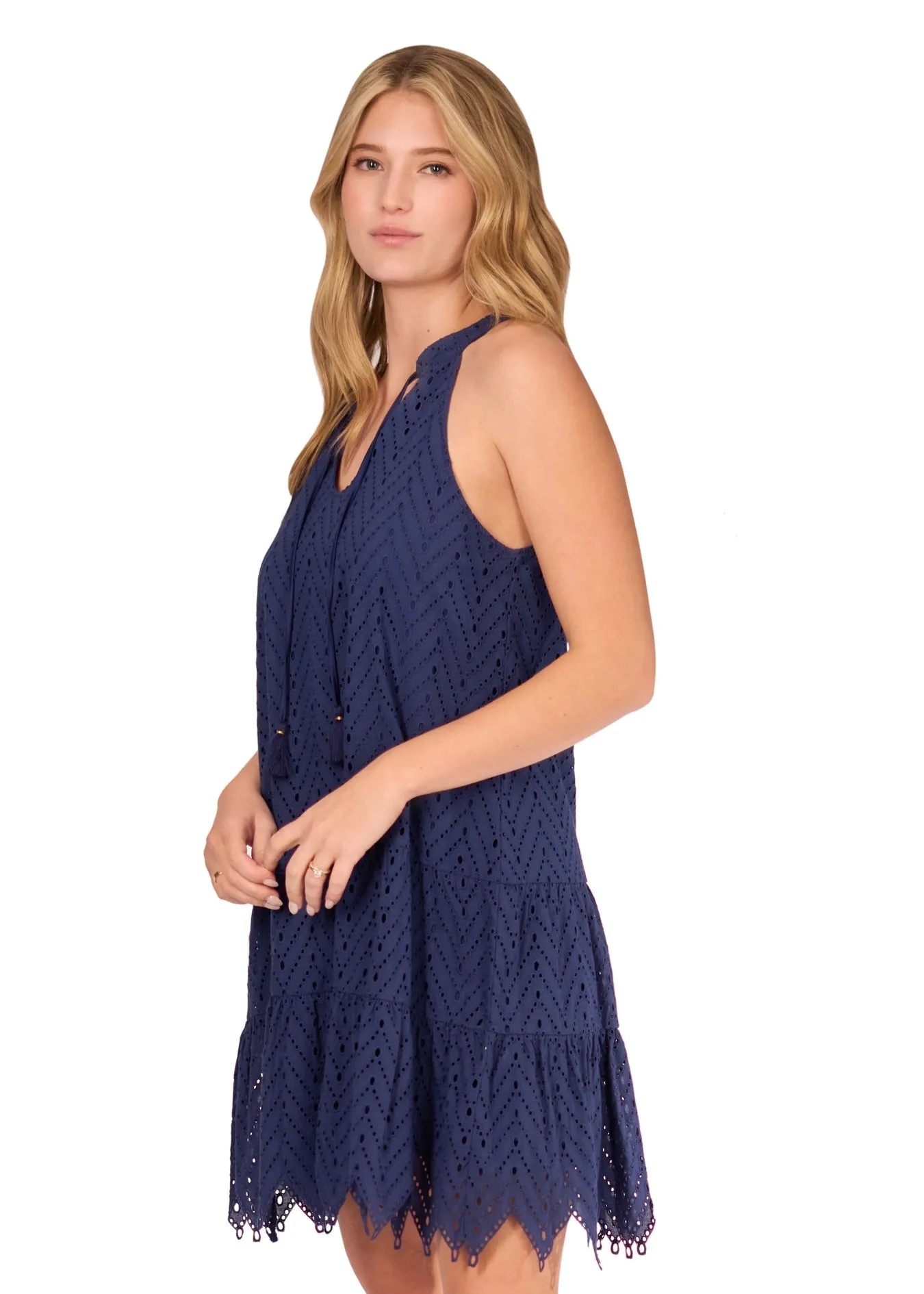 Navy Eyelet Halter Dress