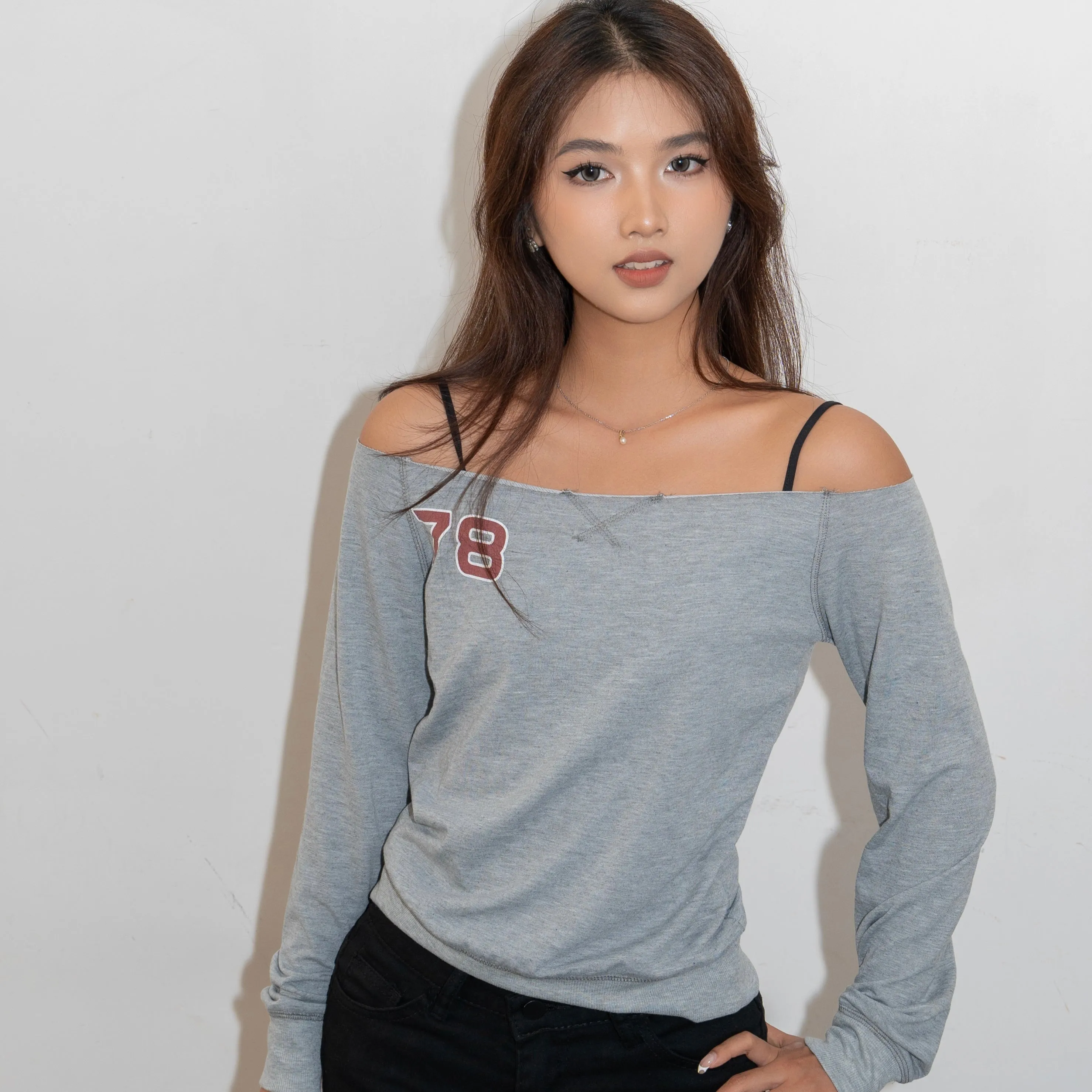 Off-Shoulder 78 Graphic Sweatshirt