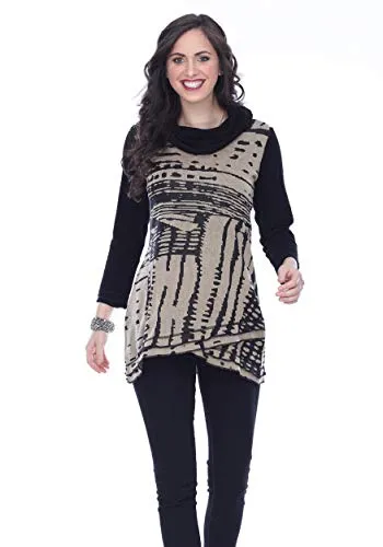 Parsley & Sage - Greta, Cowl Neck,Geometric Design Asymmetric Tunic Top