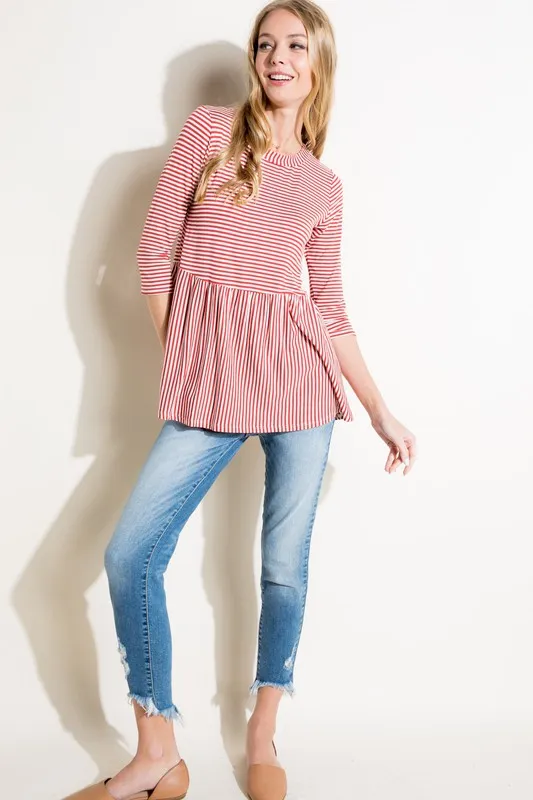 Pin Stripe Babydoll Tunic Top