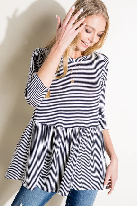 Pin Stripe Babydoll Tunic Top