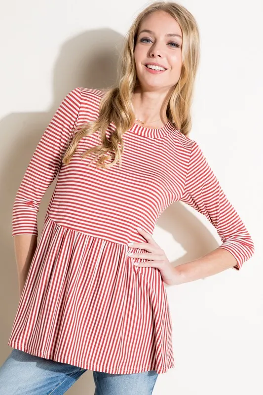 Pin Stripe Babydoll Tunic Top