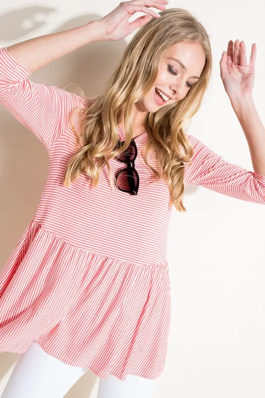 Pin Stripe Babydoll Tunic Top