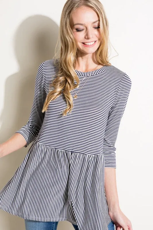 Pin Stripe Babydoll Tunic Top