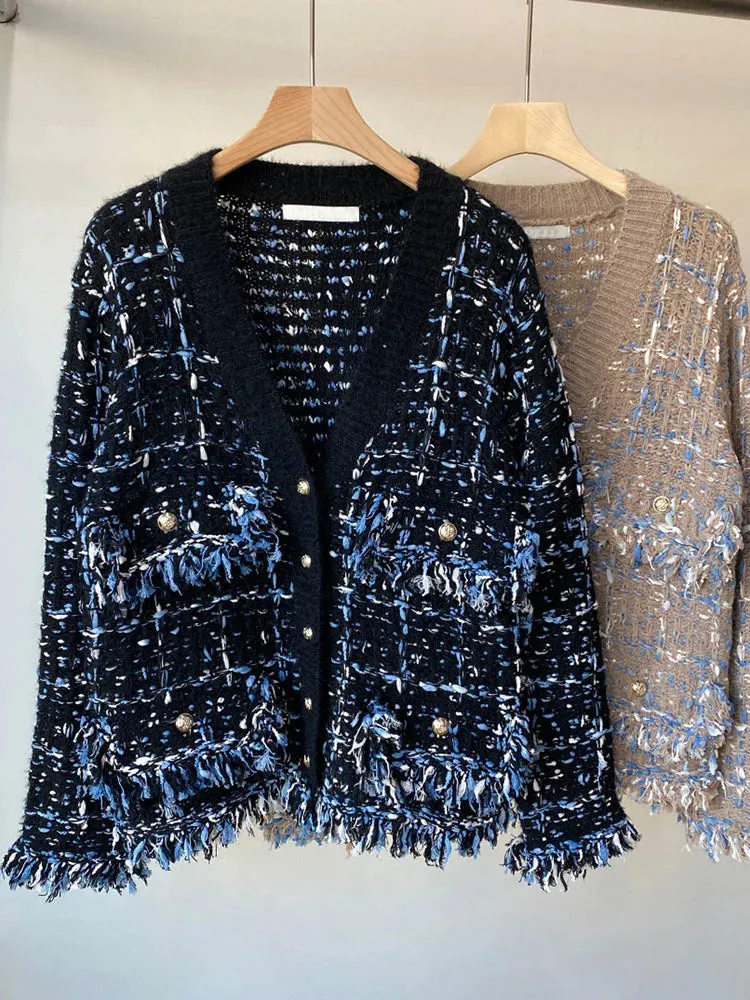 Pre Order:  Knitted Tassels V-Neck Single-Breasted Cardigan Jacket