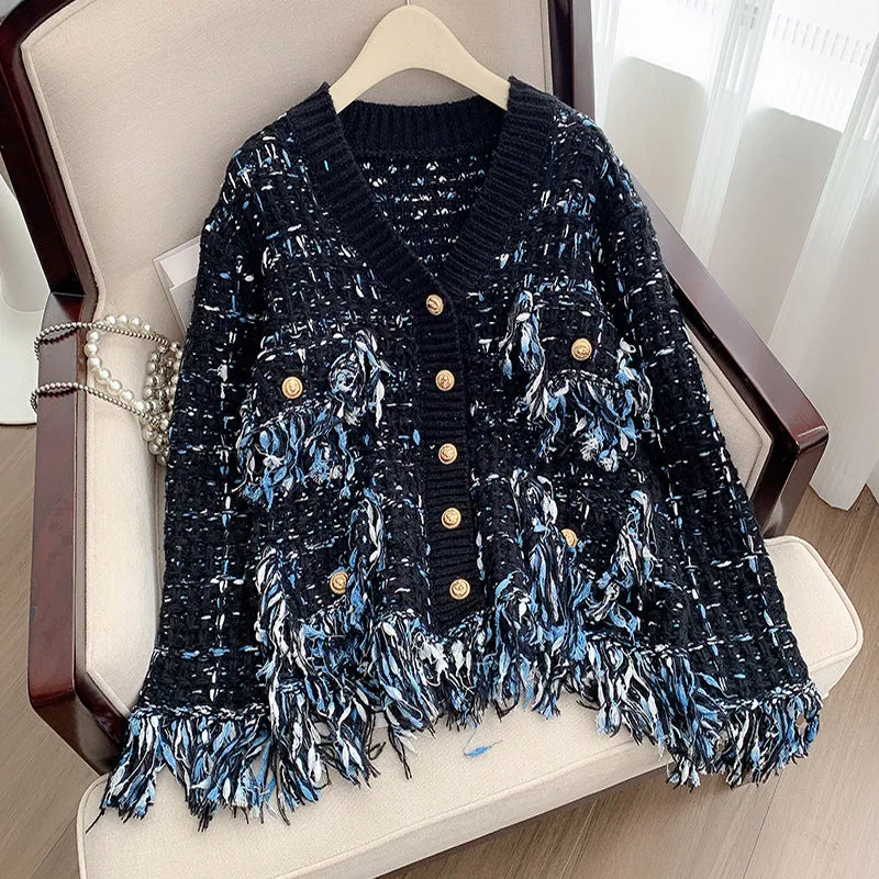 Pre Order:  Knitted Tassels V-Neck Single-Breasted Cardigan Jacket