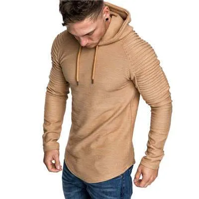 Premium Pleated Sleeve Long Fleece Hoodie