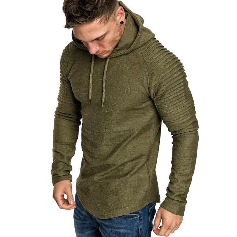 Premium Pleated Sleeve Long Fleece Hoodie