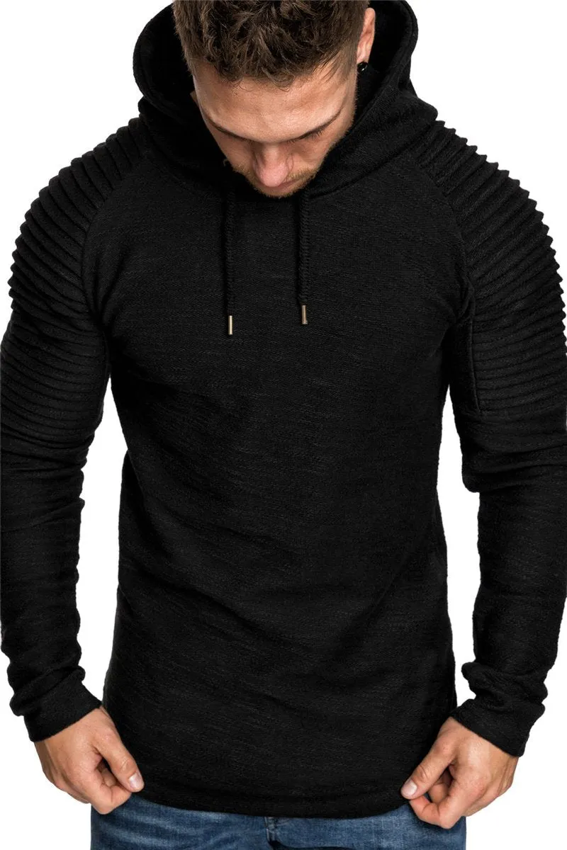 Premium Pleated Sleeve Long Fleece Hoodie