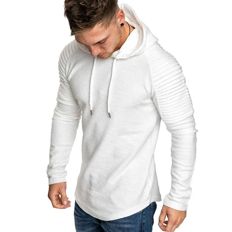 Premium Pleated Sleeve Long Fleece Hoodie