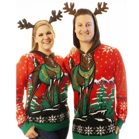 Reindeer Hoodie Red | Ugly Christmas Sweater For Men & Women | Unisex Sizing