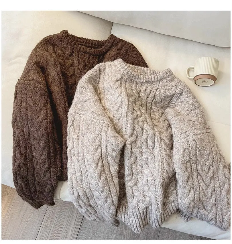 Round neck sweater for women soft knitted top trendy     S4863