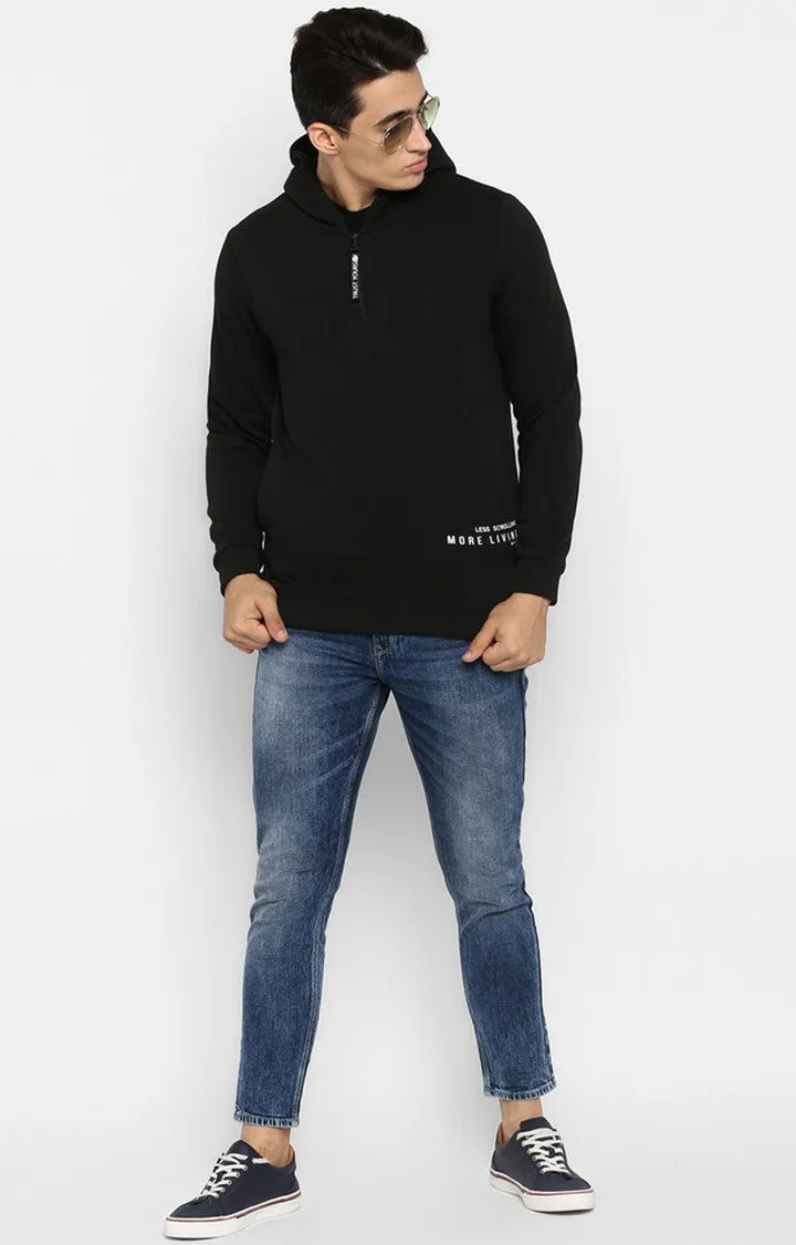 Spykar Black Cotton Regular Fit Sweatshirt For Men