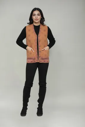 Women Woolen Sleeveless Self Design Cardigan